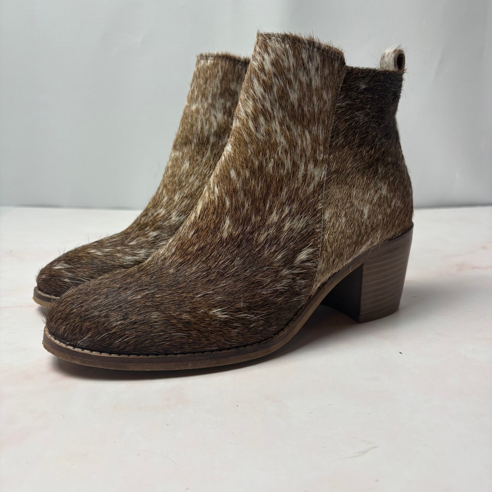 Myra Brown White Hair on Hide Cowhide Ankle Boots US 6 Western Boho Brindle